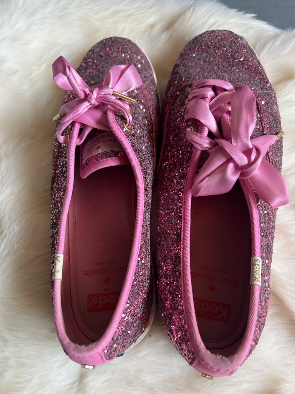 kate spade Pink Glitter Bow Moccasin Flats